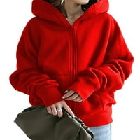 GLONME Čvrsta boja jakna za žene atletska praznična dukserica Torba sa džepovima Duksevi Red S