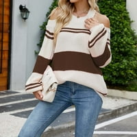 Ženska prugasta udobna pletena pletena pulover džemper jeseni džemper s dugim rukavima Boja podudaranje