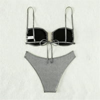 Jaycosin Ženski u obliku slova U Dva bikinija set kupaći kostim V izrez čipke up kupaće kostime, s l