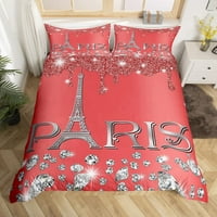 Pariz posteljina kraljica za žene, Girly Glitter Eiffel Tower Poklopac za poklon za Valentinovo, Dijamantni kombilter za diamforter lagana, blistavi šljokice Poklopac od jastuka sa jastukom
