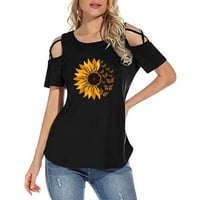 Penskeiy ženske ljetne majice s kratkim rukavima Tunic Strappy Hladni ramena Seksi vrhovi Mothers Day Pokloni l crna na klirensu