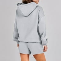 Voncos Track odijela za žene postavljene s kapuljačom Loop Fit Comfy pulover i kratke hlače Solidne
