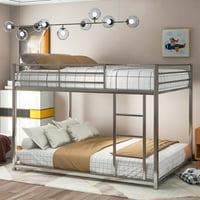 Josen puni preko punog metalnog kreveta na kat, niski krevet na kat sa ljestvicom, srebrom