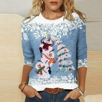 Plus veličina O-izrez pulover za festival za žene s rukavima tiskanje Zimske trendi ležerne majice