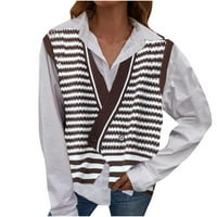 Ženski ležerni pleteni kaput - modni casual labav prugasti kontrastni zadebljani džemper pletiva smeđe