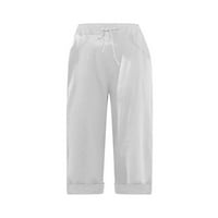 Fartey Womens Pamučne posteljine kapri hlače nacrtavanje elastičnih visokih struka Slim pantalone sa