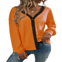 Capreze majica s dugim rukavima za žene labave V izrez TEE Fall patchwork tunika bluza bundeva narančasta