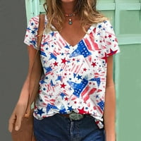 Oalirro američka zastava cvjetni bluze za žene 4. srpnja Ženske košulje Dressy Lexa Patriots Neovisnosni dan Ružičasti Ženski V-izrez Ispiši majice Modne udobne ženske bluze