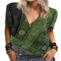 Žene Boho etničke tiskane vrhove dame Ljeto Zip majica kratkih rukava bluza tie