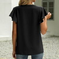 Ženska vježbanje vrhovi ženske majice kratki rukav s majicom V-izrez T-majica s rukavima crna m