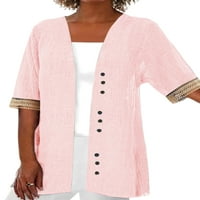 Zodanni dame bluza v vrat pokriva labave košulje casual vrhovi tunička majica ružičasta m