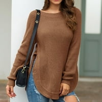 Hupta džemperi za žene casual labavi fit s dugim rukavima čvrsta boja CrewNeck bočni prorez pleteni