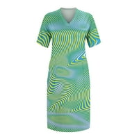 Velika haljina ženska ljetna haljina s V-izrezom s kratkim rukavima s džepovima Green XXL