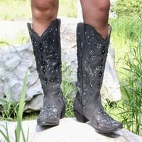 HGW kaubojske čizme za žene niske potpetice ukinuli su vezene vezene rodeo koljena High Western Boots