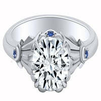 2. Carat Okrugli oblik Moissine & Simulirani plavi safir Dvotonski angažovalni prsten 14K čvrsta bijela