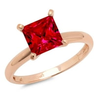 1.5CT Princess Cred Crvena simulirana Ruby 14K Rose Gold Gold Anniverment Ring Veličina 5,25
