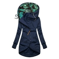 kaput za žene Ženska vlasna pričvršćivanje kapuljača s kapuljačom tanka modna jakna kaput Otiska ženske jakne kaputi mornarice plave + xxl