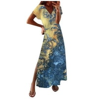 Maxi haljina za žene Boho ljeto tiskovina kratkih rukava s kratkim rukavima smalna haljina na plaži