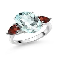 Gem kamen kralj sterling srebrni nebo plavi simulirani akvamarinski i crveni granični prsten za žene