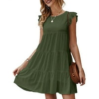Clearsance YoHome Ljetne haljine Žene Ljeto Čvrsta boja Okrugla vrata Čipka za tortu suknja Nasledna ljuljačka suknja Vojska zelena l
