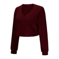 Obreljivi džemperi za žene Proljeće Jesen Solid Boja V izrez Dugi rukav Ležerne prilike, labavi pleteni džemper vrhovi
