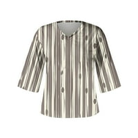 Meichang osnovni vrhovi za žene vertikalne trake print bluze casual bell rukave košulje Dressy V izrez majice