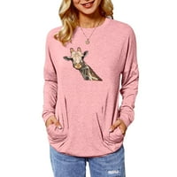 Yskkt ženska ležerna lagana majica dugih rukava Slim Fit životinjski print Tunic na otvorenom planinarenje na otvorenom sa džepom