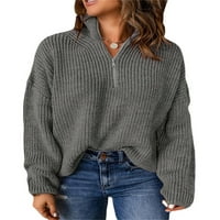 Wassery ženski džemper pleteni pulover dugih rukava ovratnik zatvarača čvrste vrhove za casual svakodnevno