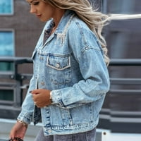 Jean Jackets za ženska modna obrada dugih rukava traper labava jean jakna plava veličina s