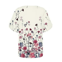 Bazyrey Womens Ljetni vrhovi Grafički tiskani bluza Ženka V izrez Casual Screeve Side Split Tunic T-majice