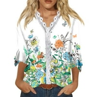 Strungten ženska moda V izrez čipkasti špilce Print LaTher rukavi Ležerne majice za žene Bluze za žene