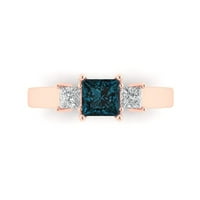 1. CT Sjajna princeza Cut Prirodni London Blue Topaz 14K Rose Gold Trobotna prstena veličine 6,75