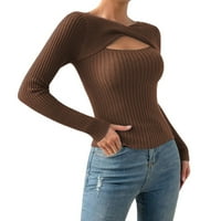 Ženski džemper casual dugih rukava izdubljeni nepravilni okrugli vrat T majica Osnovni džemper za pulover
