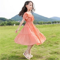 Djevojke ljetne haljine kratki rukav casual haljina čvrsta tiskana naranča 120