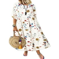 REJLUN Žene Maxi Haljine s pola rukava duga haljina cvjetna tiskana ljetna plaža sandress kaftan labav odmor žuta 4xl