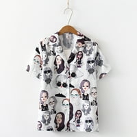 Strugten Žene Modni kratki rukav Vintage Print Korejska košulja Casual Labavi bluza Maxi haljine za