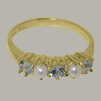 Britanci napravio 18k žuti zlatni prirodni akvamarin i kultivirani biserni ženski prsten - Opcije veličine