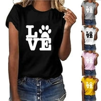 Yyeselk Valentinen košulja za žensku majicu Love Heart tiskane košulje kratkih rukava Grafičke tinejdžerske majice Ležerne prilike Ležerne prilike pulover Thirts majica, žuti l