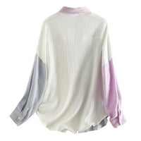 DQueduo ženska bluza plus veličina boja COLORBLOCK Dugme s dugim rukavima niz visoku majicu Maxi bluza vrhova sa džepnim ljetnim uštedama