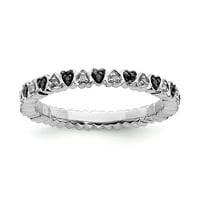 Sterling Silver Spackanje srca srca Crno-bijeli dijamantni prsten - veličina 7