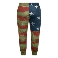 Muška izvlačenje američke zastave uzorak kontrastne boje ispisa casual pantalone