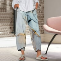 Rewentine ženske ležerne pantalone labave ispisane elastične struke duge hlače sa džepom plave 10