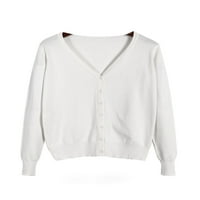 Ženski džemper s dugim rukavima dugih rukava od punog boja kaputa dame obična jakna jesen bijela 3xl