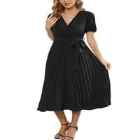Sanviglor Women Maxi Haljine V izrez Ljeto plaže Sundress Solid Boja duga haljina Kaftan party black