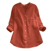 Ženske vrhove Dressy pamučna posteljina casual čvrsta dugačka majica s dugim rukavima niz radne bluze