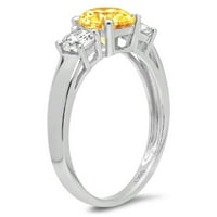 1.5ct okrugli rez žuti prirodni citrinski 14k bijelo zlato graviranje godišnjica Angažovanje vjenčanja Trobotna prstena veličine 5,25