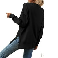 Ženski džemperi casual obični V vuneri izreza Black M