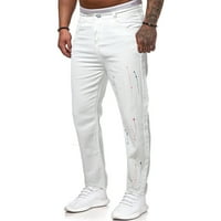 Aaimomet vrećice za muškarce bijele ravne rupe kopče pantalone pantalone pantalone traper hlače