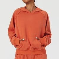 Ženske ležerne dukseve dugih rukava lagani sportski pulover vrhovi labave duksere u boji sa džepom narančasti s