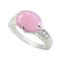 Sterling srebrna sa prirodnim ružičastim opalom i bijelim dijamantskim vintage prstenom